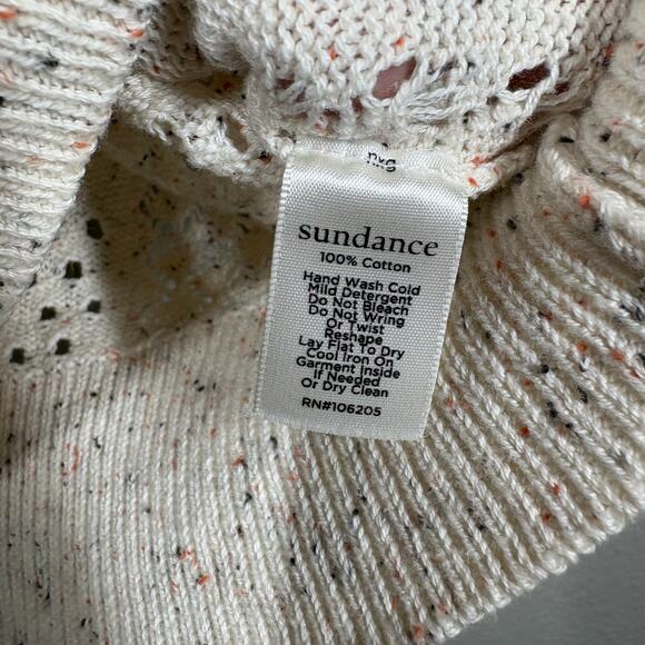 Sundance XS Open Knit Chunky Ruffled Neck Sweater Ivory Speckle 100% Cotton - Picture 7 of 7
